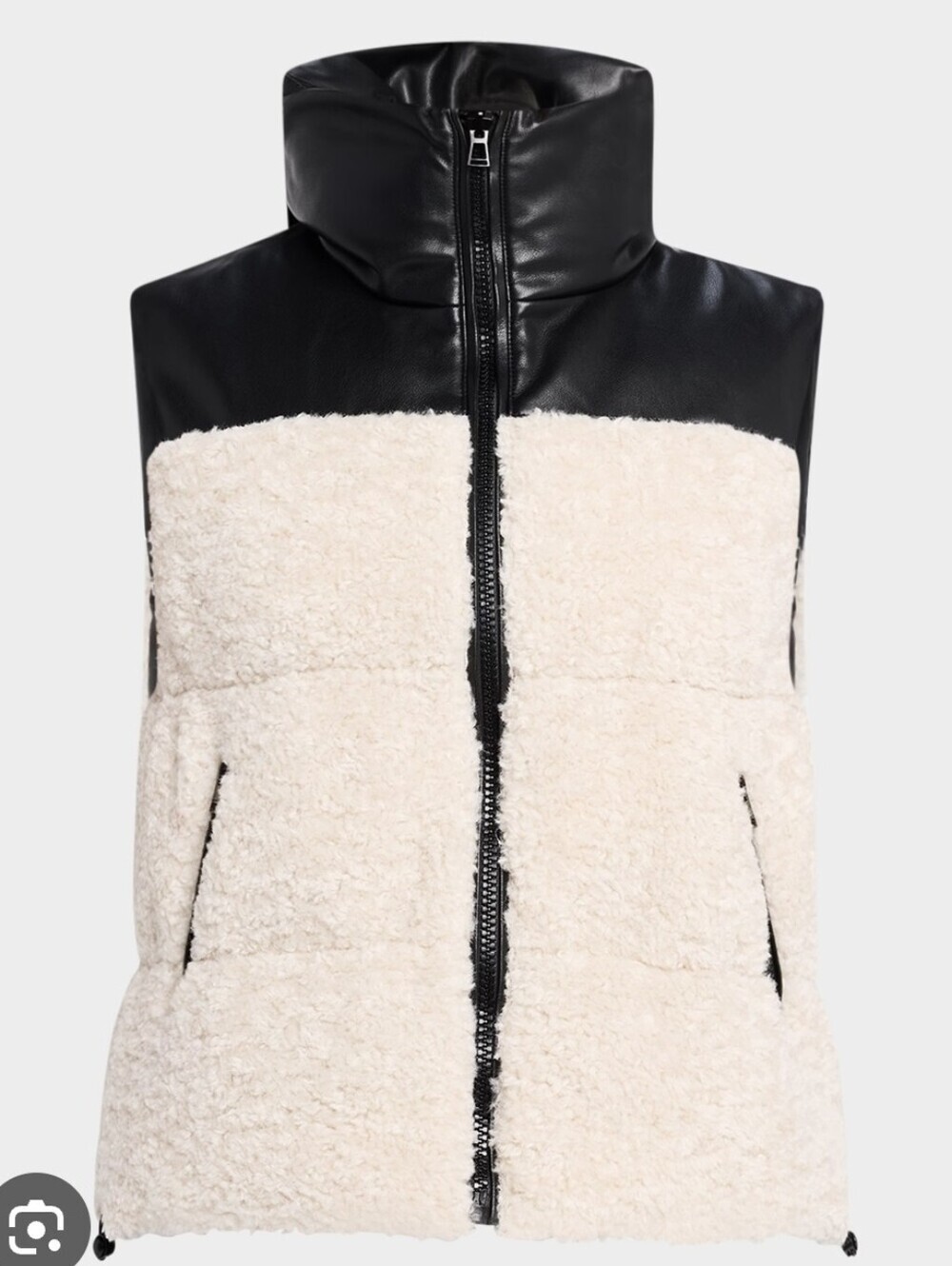 LaMarque Marina Reversible Black Faux Leather And Cream Fleece Vest Size XS